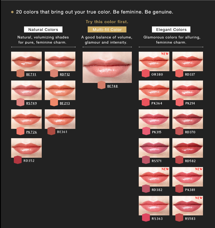 Bảng 20 màu của son môi shiseido maquillage true rouge